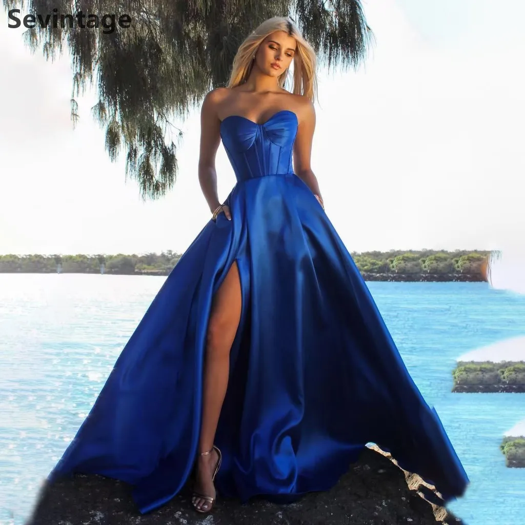Sevintage 2025 Royal Blue Satin A Line Maxi Evening Dress Sweetheart Prom Gown For Wedding Formal Party Dress Customized
Sevintage 2025 Royal Blue Satin A Line Maxi Evening Dress Sweetheart Prom Gown For Wedding Formal Party Dress Customized
