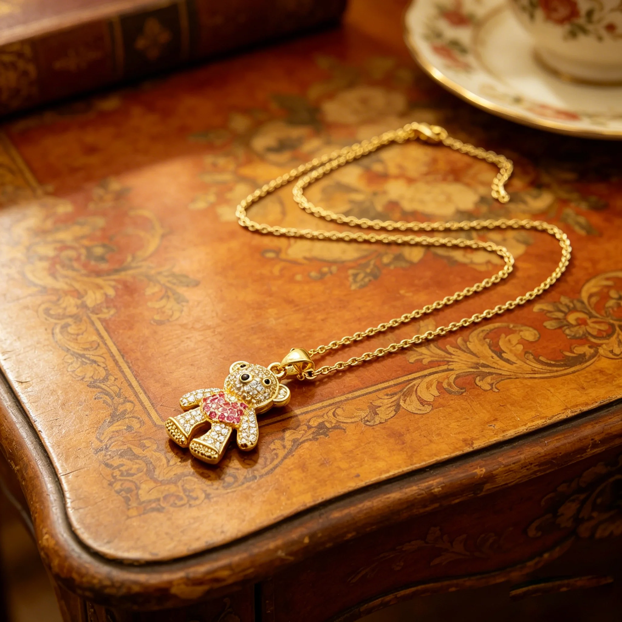 Silver Tone Full Paved Zircon Teddy Bear Pendant Necklace with Pink Heart Inlay for Women Cute Jewelry for Daily Wear Gifts
Silver Tone Full Paved Zircon Teddy Bear Pendant Necklace with Pink Heart Inlay for Women Cute Jewelry for Daily Wear Gifts