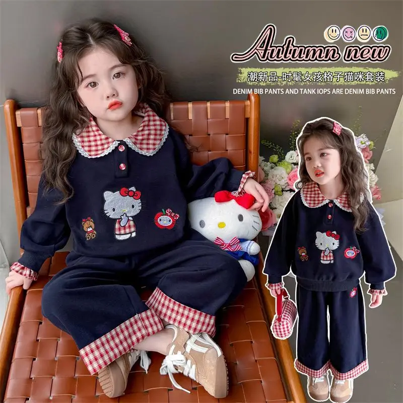Sanrio Hello Kitty костюм-свитшот с героями мультфильмов, милый весенне-осенний клетчатый топ, брюки для девочек, повседневный домашний комплект из двух предметов
Sanrio Hello Kitty костюм-свитшот с героями мультфильмов, милый весенне-осенний клетчатый топ, брюки для девочек, повседневный домашний комплект из двух предметов