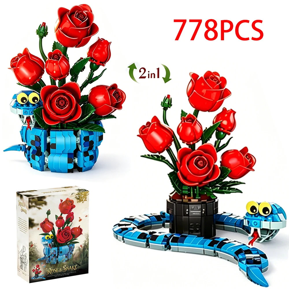 778PCS Red Rose Bouquet with Flexible Snake Building Blocks Set, 2 in 1 Flower & Snake DIY Bricks Model for Home Decor Gfit
778PCS Red Rose Bouquet with Flexible Snake Building Blocks Set, 2 in 1 Flower & Snake DIY Bricks Model for Home Decor Gfit