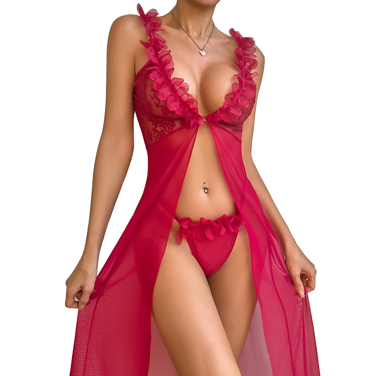 Red Sexy Lingerie Set For Honeymoon Sleepwear Nightdress With Thongs Lace Mesh Romantic Night Babydoll Transparent Underwear
Red Sexy Lingerie Set For Honeymoon Sleepwear Nightdress With Thongs Lace Mesh Romantic Night Babydoll Transparent Underwear