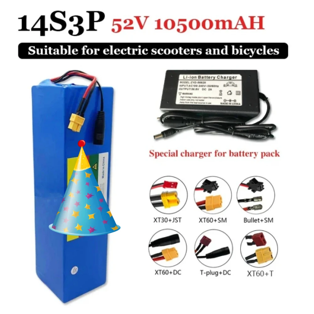 52V 14S3P 10500mAh 18650 Rechargeable Lithium-ion Battery Pack Suitable for Balance Cars, Electric Scooters, and Tricycles
52V 14S3P 10500mAh 18650 Rechargeable Lithium-ion Battery Pack Suitable for Balance Cars, Electric Scooters, and Tricycles