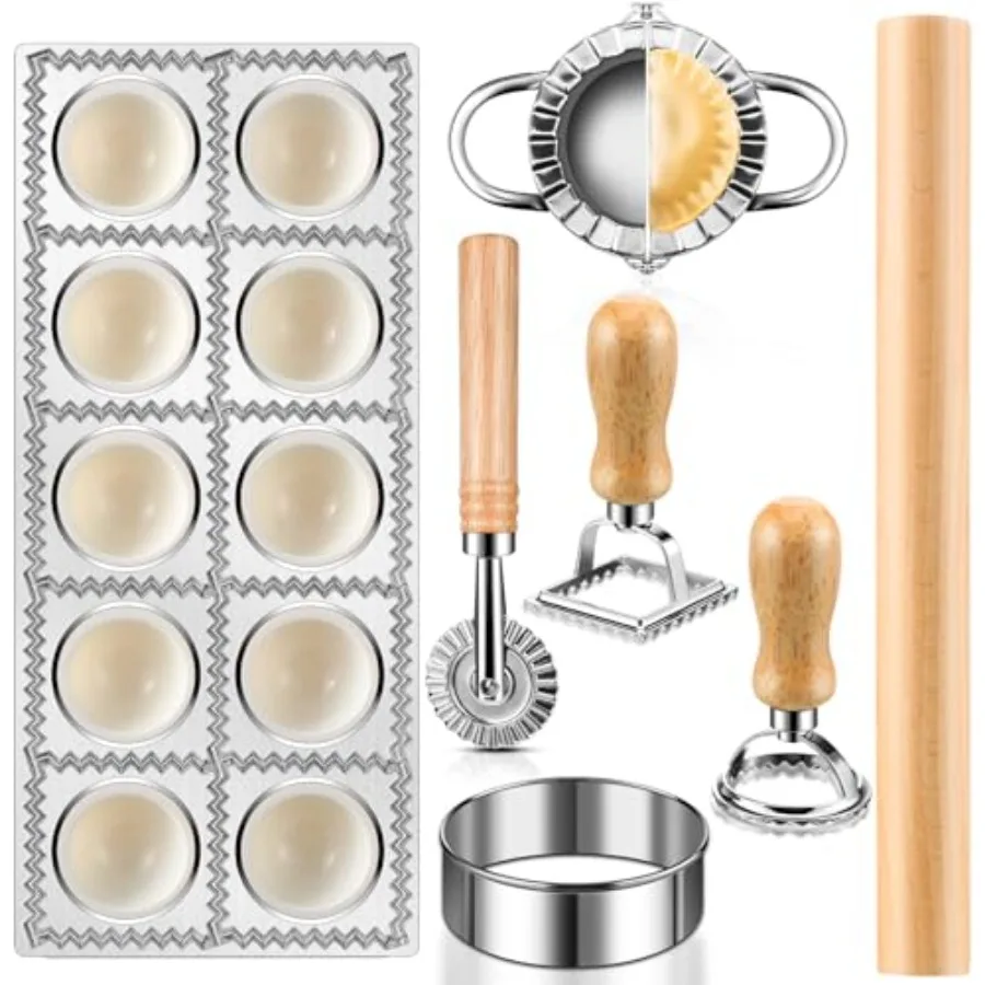 8 Pieces Ravioli Mold Set, ravioli cutter, Ravioli Maker Cutter with Roller Wheel, Ravioli Cutter Set with Wooden Handle, Pasta
8 Pieces Ravioli Mold Set, ravioli cutter, Ravioli Maker Cutter with Roller Wheel, Ravioli Cutter Set with Wooden Handle, Pasta