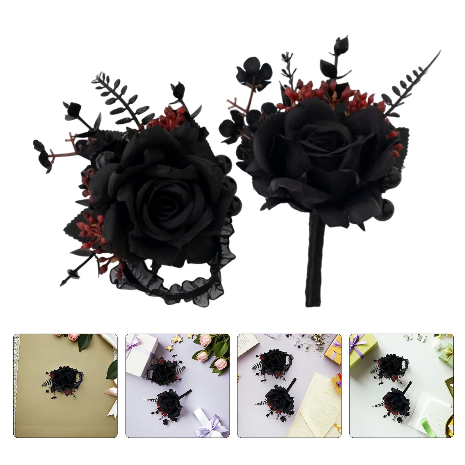1Set Gothic Wrist Corsage Black Artificial Rose Bridal Dark Victorian Boutonniere Halloween Black Rose Wedding Accessories
1Set Gothic Wrist Corsage Black Artificial Rose Bridal Dark Victorian Boutonniere Halloween Black Rose Wedding Accessories