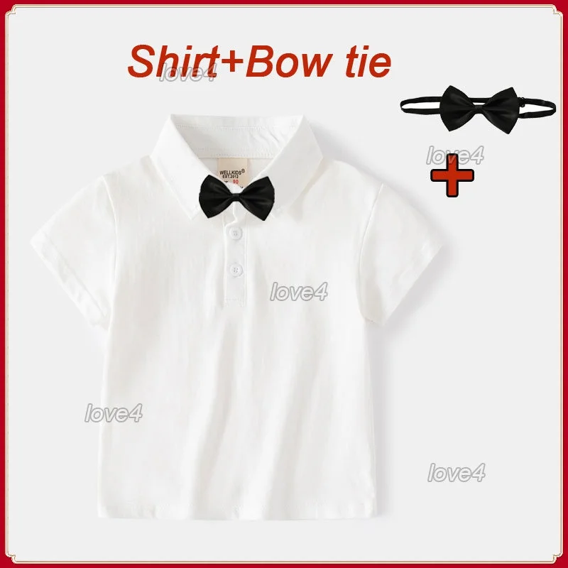 White Polo Shirt for Kid Boy TShirt +bowtie Tops Fashion Blouse Kids Clothes Pure Tops for Boys Solid Summer Children's Clothing
White Polo Shirt for Kid Boy TShirt +bowtie Tops Fashion Blouse Kids Clothes Pure Tops for Boys Solid Summer Children's Clothing