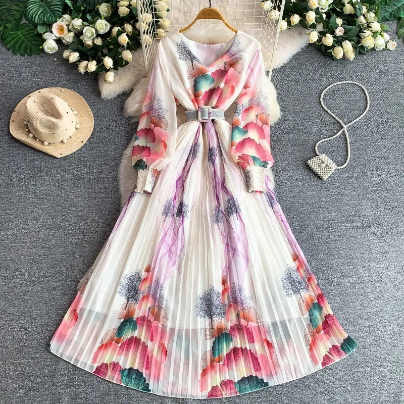 2026 French Summer Long-sleeve Chiffon Dress Women's Print Pleated Maxi Dresses V-neck Casual Sashes Slim Big-hem A-line Dresses
2026 French Summer Long-sleeve Chiffon Dress Women's Print Pleated Maxi Dresses V-neck Casual Sashes Slim Big-hem A-line Dresses