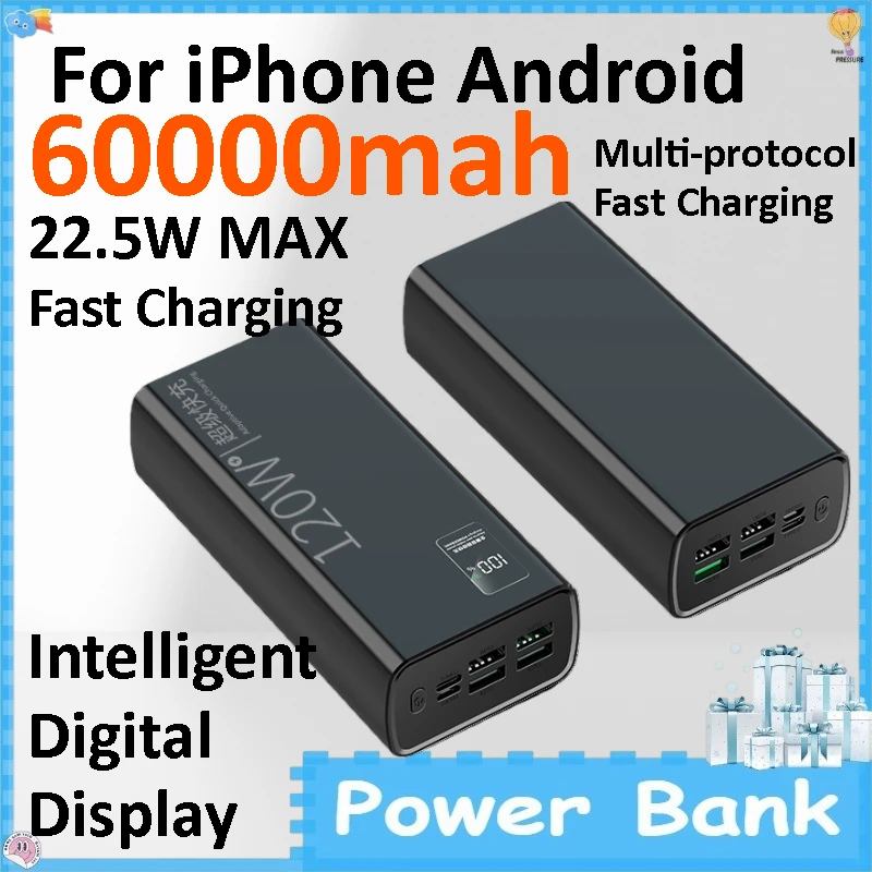 60000mAh High Capacity Power Bank 22.5W Super Quick Charge Type-C Digital Display Mobile Power Supply for Smartphone
60000mAh High Capacity Power Bank 22.5W Super Quick Charge Type-C Digital Display Mobile Power Supply for Smartphone