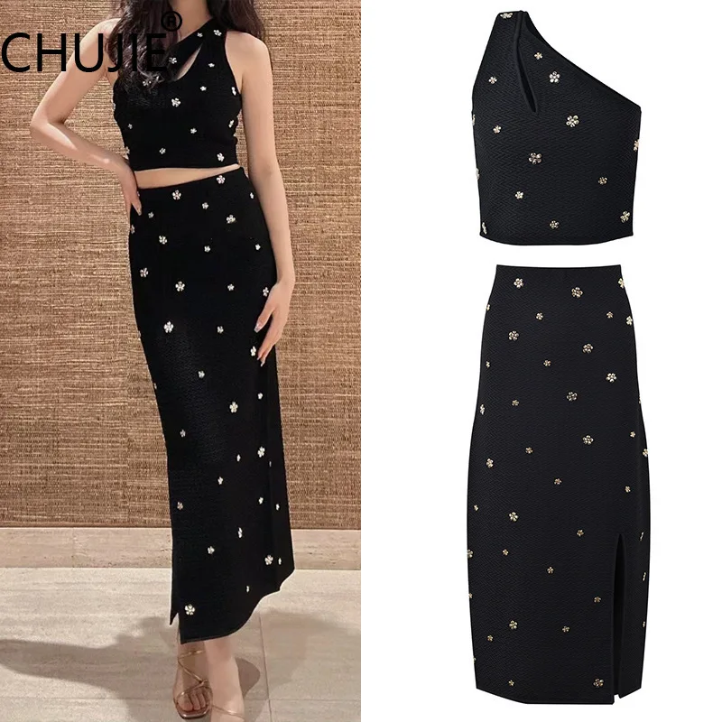 Women's Floral Off-Shoulder Irregular Neck Knit Set 2025 - Resort Pendant Detail Top & High Slit Skirt, Sexy Summer Two-Piece
Women's Floral Off-Shoulder Irregular Neck Knit Set 2025 - Resort Pendant Detail Top & High Slit Skirt, Sexy Summer Two-Piece