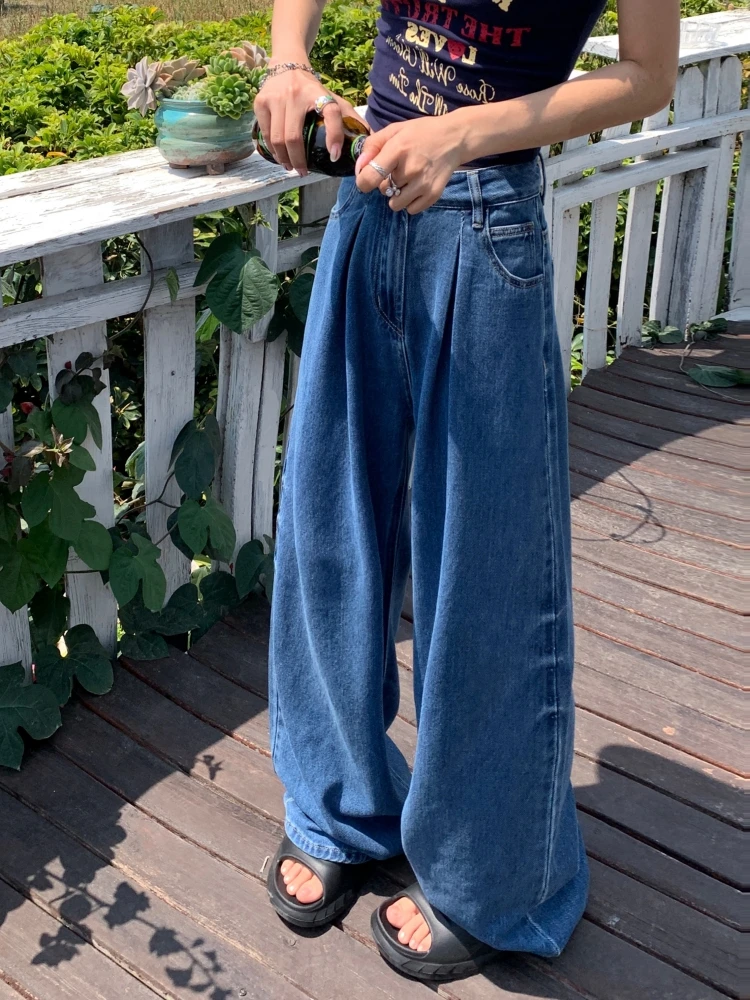 Summer Blue Retro Wide-Leg Denim Pants for Women with High Waist and Breathable Fabric
Summer Blue Retro Wide-Leg Denim Pants for Women with High Waist and Breathable Fabric