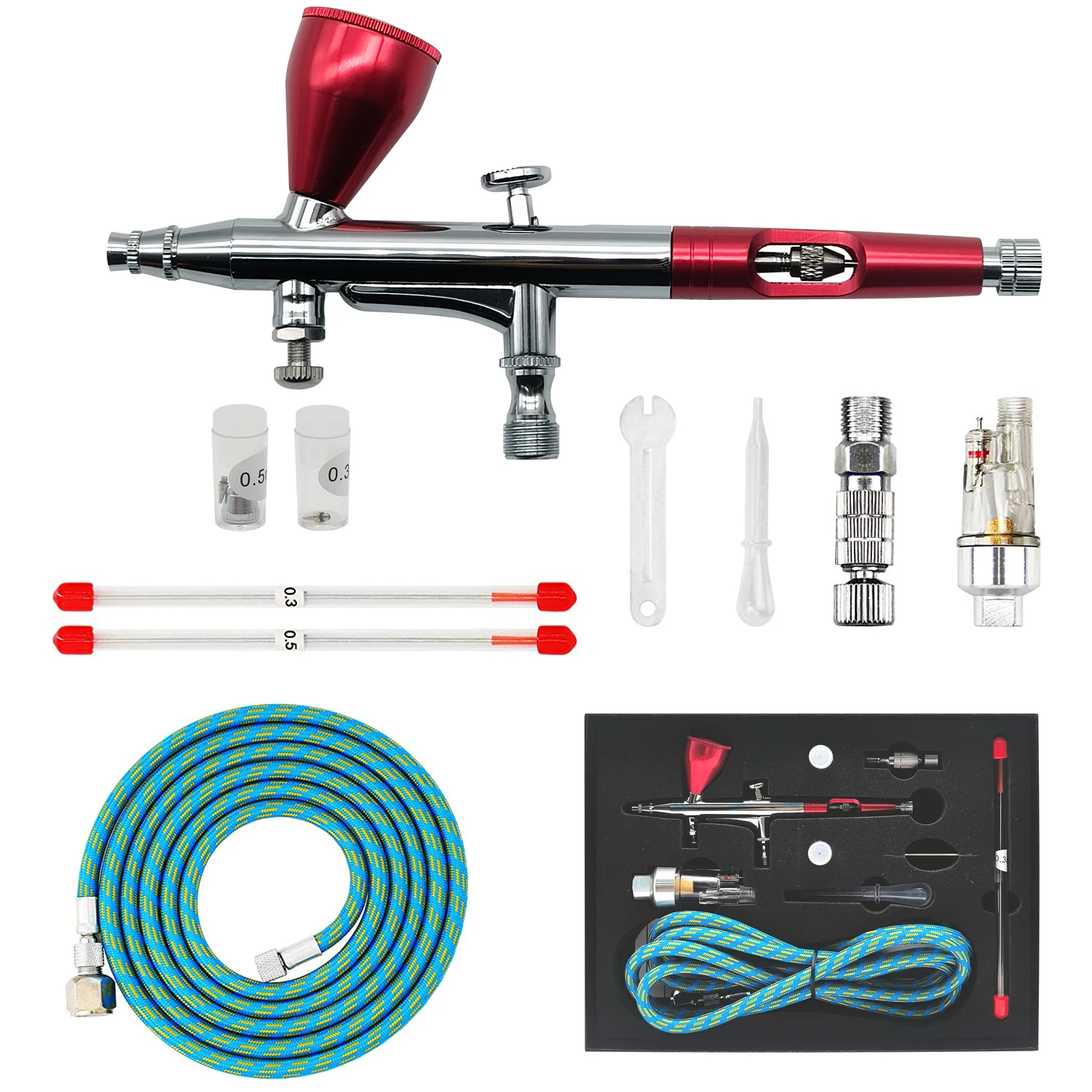 Air Brush Kit Double Action Spray Gun,Air Brush Kit for Painting with 0.3,0.2,0.5mm Needle/Nozzle/Air Cap,1/3oz Paint Cup,Air Hose,for Tattoo Nail,Makeup,Model,Art Hobby Painting
Air Brush Kit Double Action Spray Gun,Air Brush Kit for Painting with 0.3,0.2,0.5mm Needle/Nozzle/Air Cap,1/3oz Paint Cup,Air Hose,for Tattoo Nail,Makeup,Model,Art Hobby Painting