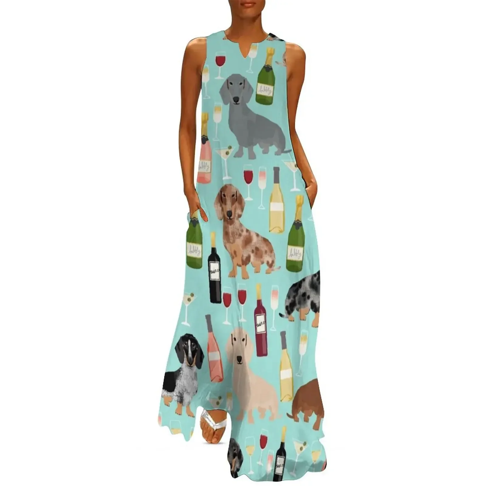 Dachshund wine cocktails rose doxie dachsie dog breed pattern Long Dress dress for women Dress 
Dachshund wine cocktails rose doxie dachsie dog breed pattern Long Dress dress for women Dress