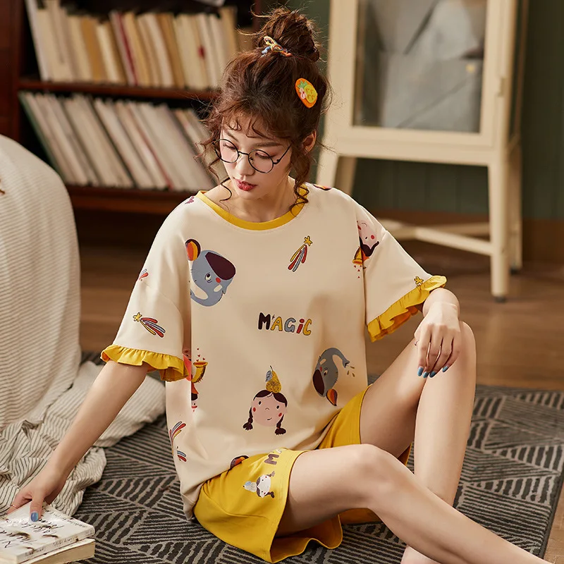 2022 Summer Shorts Pajama Sets for Women Short Sleeve Sleepwear Cute Girls Cartoon Pyjama Homewear Pijama Mujer Home Clothes
2022 Summer Shorts Pajama Sets for Women Short Sleeve Sleepwear Cute Girls Cartoon Pyjama Homewear Pijama Mujer Home Clothes