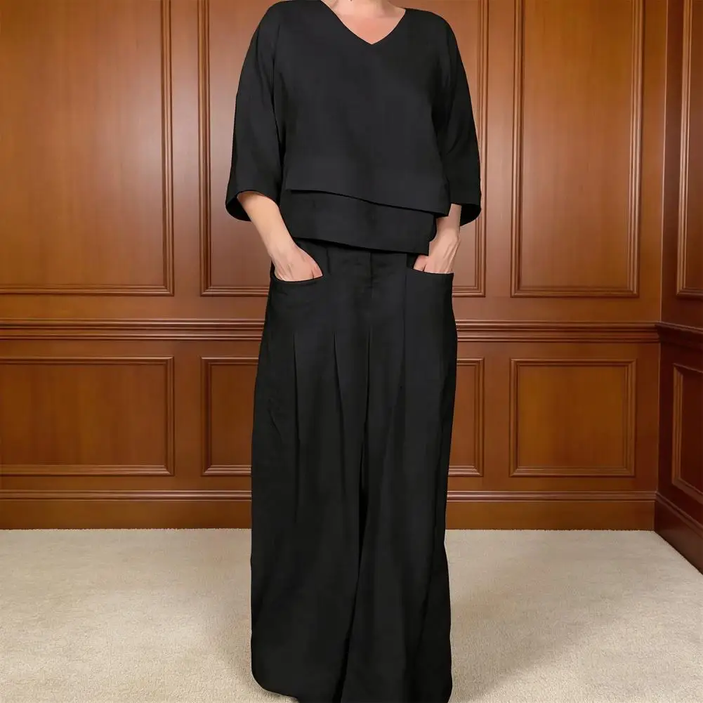 Women Loose 2 Piece Outfits Spring Summer Autumn Suit Casual 3/4 Sleeve V Neck Top And Wide Leg Pants Lounge Sets with Pockets
Women Loose 2 Piece Outfits Spring Summer Autumn Suit Casual 3/4 Sleeve V Neck Top And Wide Leg Pants Lounge Sets with Pockets