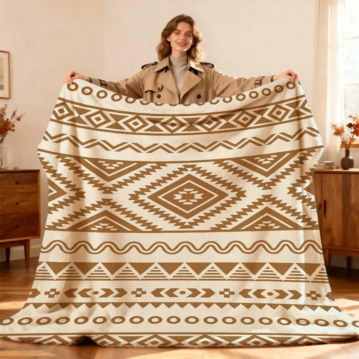 Bohemian Geometric Flannel Throw Blanket, Hypoallergenic All-Season Warm Soft for Sofa Bed Chair, Digital Print Polyester
Bohemian Geometric Flannel Throw Blanket, Hypoallergenic All-Season Warm Soft for Sofa Bed Chair, Digital Print Polyester