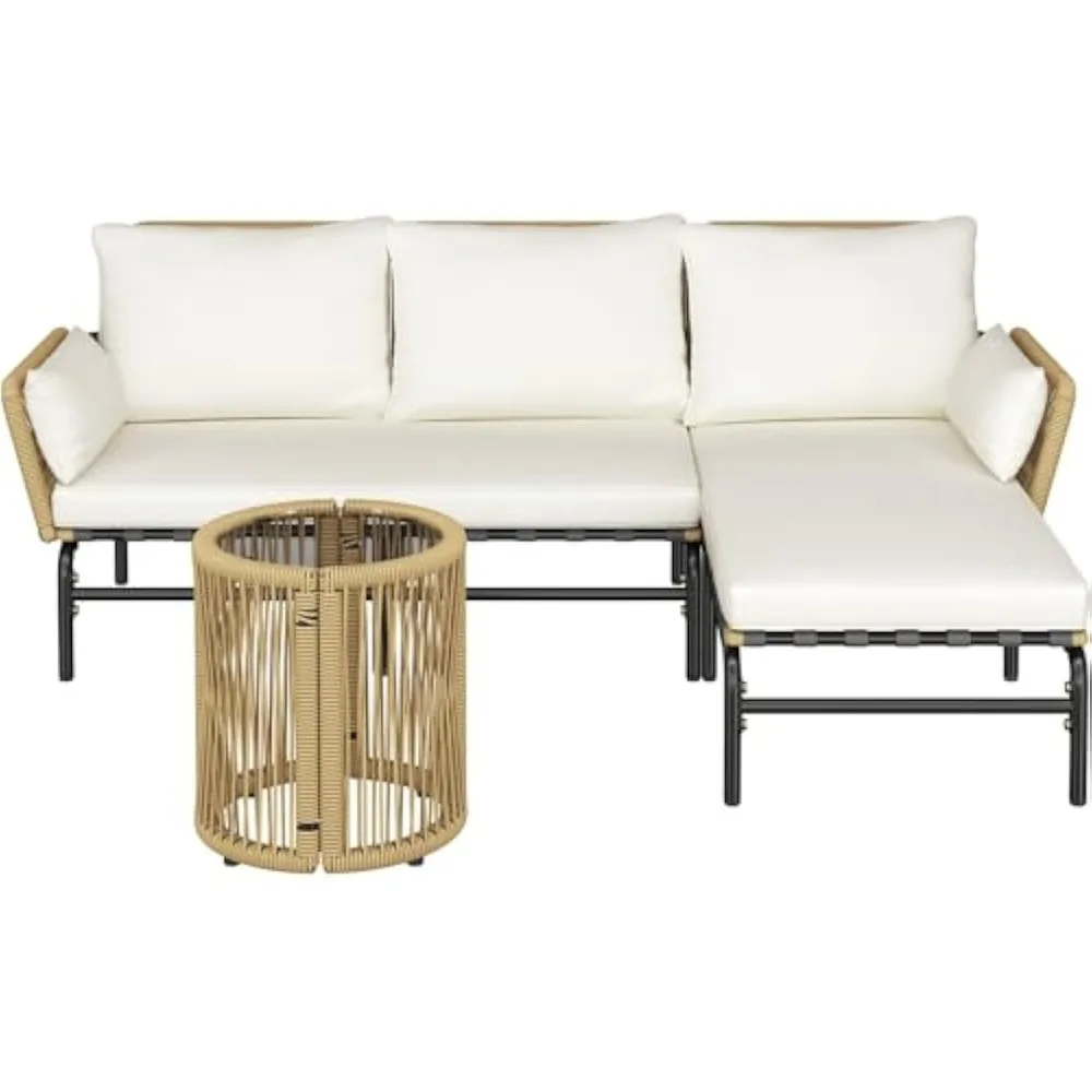 Outdoor L-Shaped Conversation Sofa Set, Rope Woven Sectional Patio Chair Set w/Detachable Lounger, Thick Cushions, Glass Side T
Outdoor L-Shaped Conversation Sofa Set, Rope Woven Sectional Patio Chair Set w/Detachable Lounger, Thick Cushions, Glass Side T