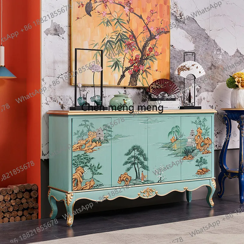 Living room French and European style solid wood hand-painted gold painted green decorative cabinet new Chinese style
Living room French and European style solid wood hand-painted gold painted green decorative cabinet new Chinese style