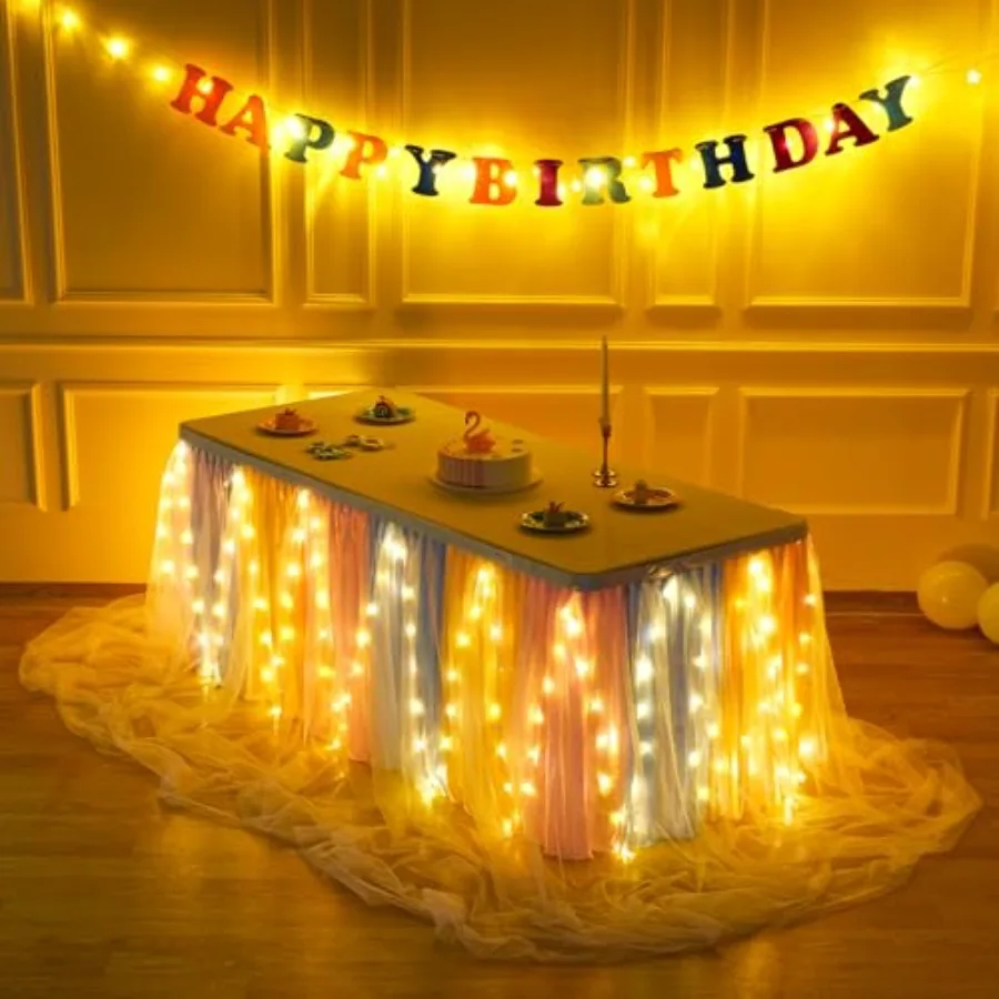 Tulle Tutu Table Skirt for Rectangle Tables or Round Tables, Led Light String Colorful Table Cloth for Girls Baby Shower Birthd
Tulle Tutu Table Skirt for Rectangle Tables or Round Tables, Led Light String Colorful Table Cloth for Girls Baby Shower Birthd