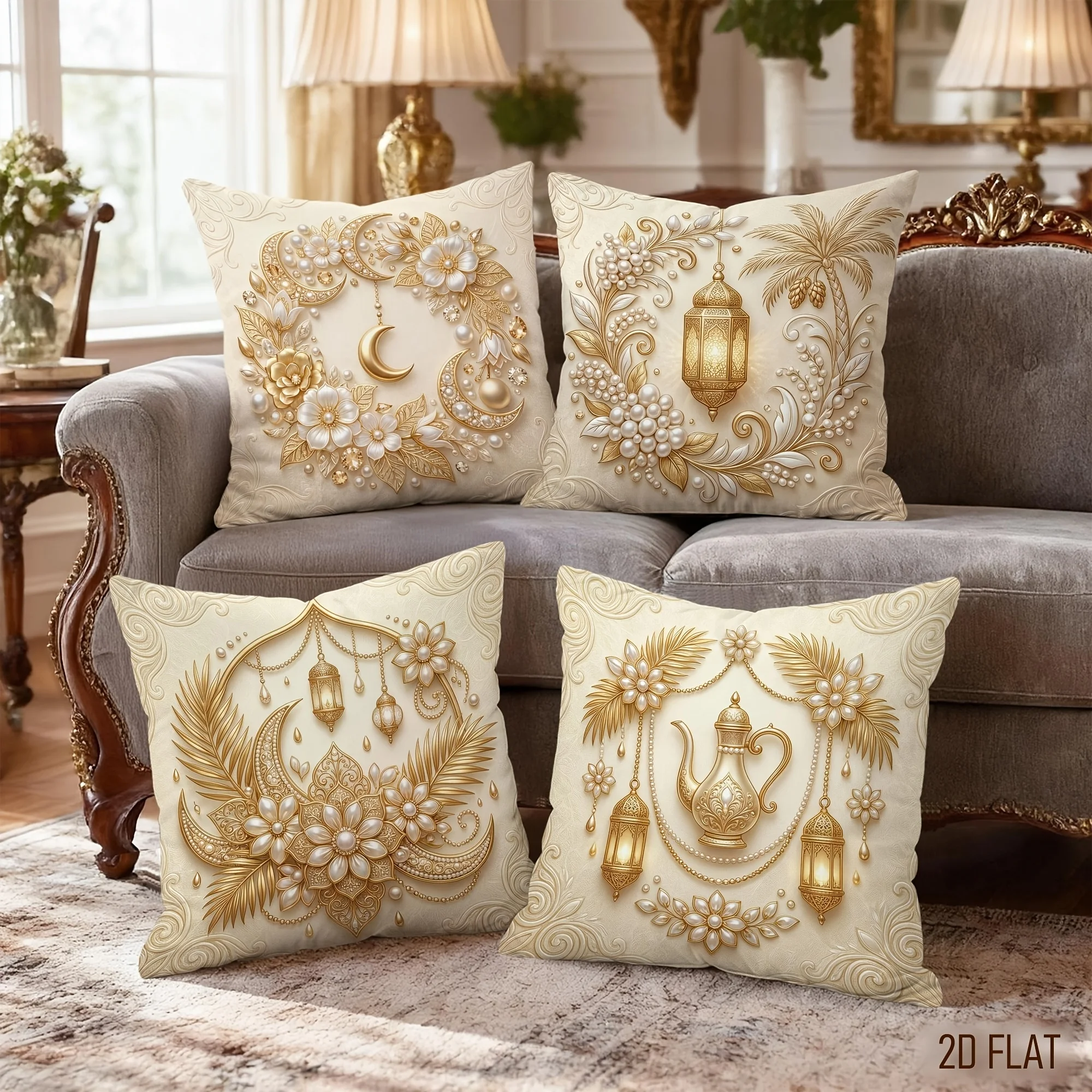 4pcs Luxury Ramadan Cushion Cover Gold Moon Pearl Flower Lantern Printed Pillow Case Polyester Home Decor Sofa Living Room
4pcs Luxury Ramadan Cushion Cover Gold Moon Pearl Flower Lantern Printed Pillow Case Polyester Home Decor Sofa Living Room
