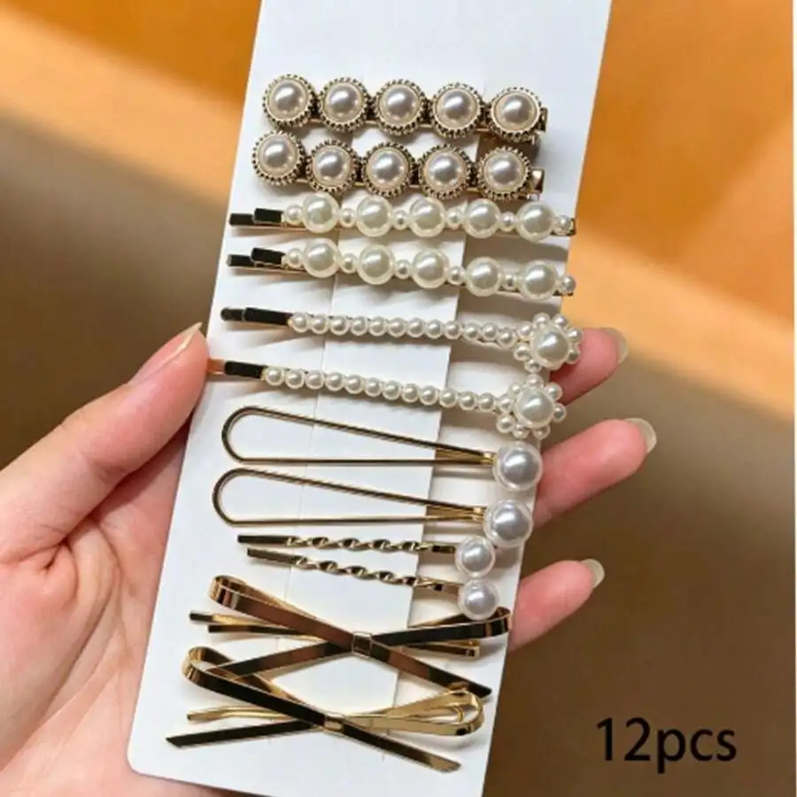 12pcs Womens Faux Pearl Metal Hair Clips Set For Bangs Flyaway Hair Styling Elegant Daily Party Accessories
12pcs Womens Faux Pearl Metal Hair Clips Set For Bangs Flyaway Hair Styling Elegant Daily Party Accessories