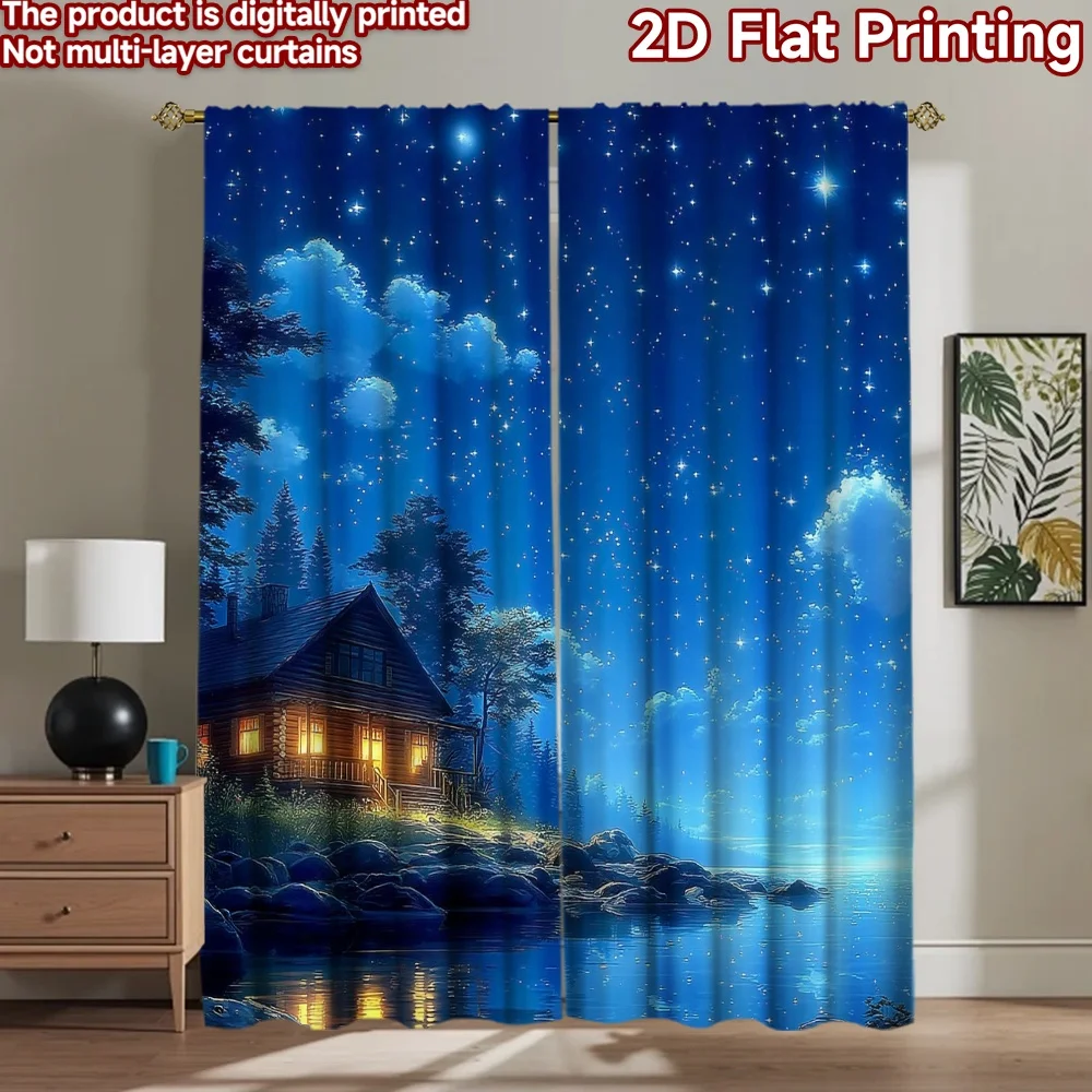 2D flat printing 2pcs Party Curtains Cabin Lake Night Stars Digital Printed Polyester Drapes Seasonal Party & Holiday Decor Use
2D flat printing 2pcs Party Curtains Cabin Lake Night Stars Digital Printed Polyester Drapes Seasonal Party & Holiday Decor Use