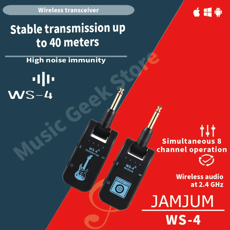 Wireless Guitar System 2.4GHz 8CH Rechargeable Wireless Audio Transmitter Receiver for Electric Guitar/Bass WS-4 JAMJUM
Wireless Guitar System 2.4GHz 8CH Rechargeable Wireless Audio Transmitter Receiver for Electric Guitar/Bass WS-4 JAMJUM