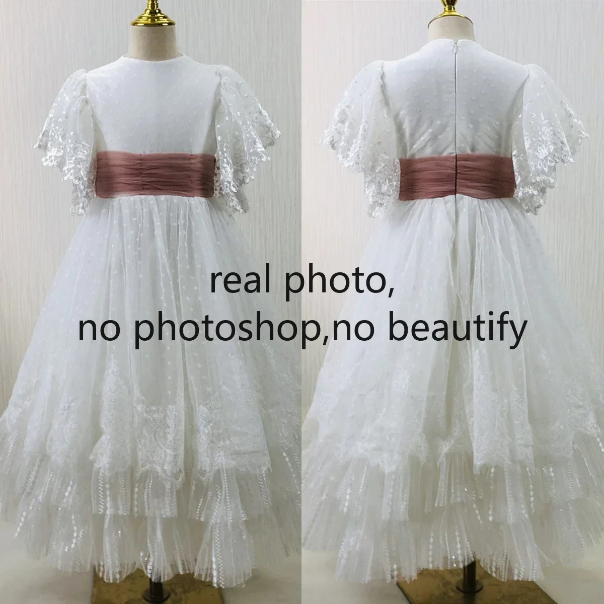 Real Photo Flower Girl Modest Dresses White High collar Full lined Half Sleeves Princess Floor Length Girl Gown Customization
Real Photo Flower Girl Modest Dresses White High collar Full lined Half Sleeves Princess Floor Length Girl Gown Customization