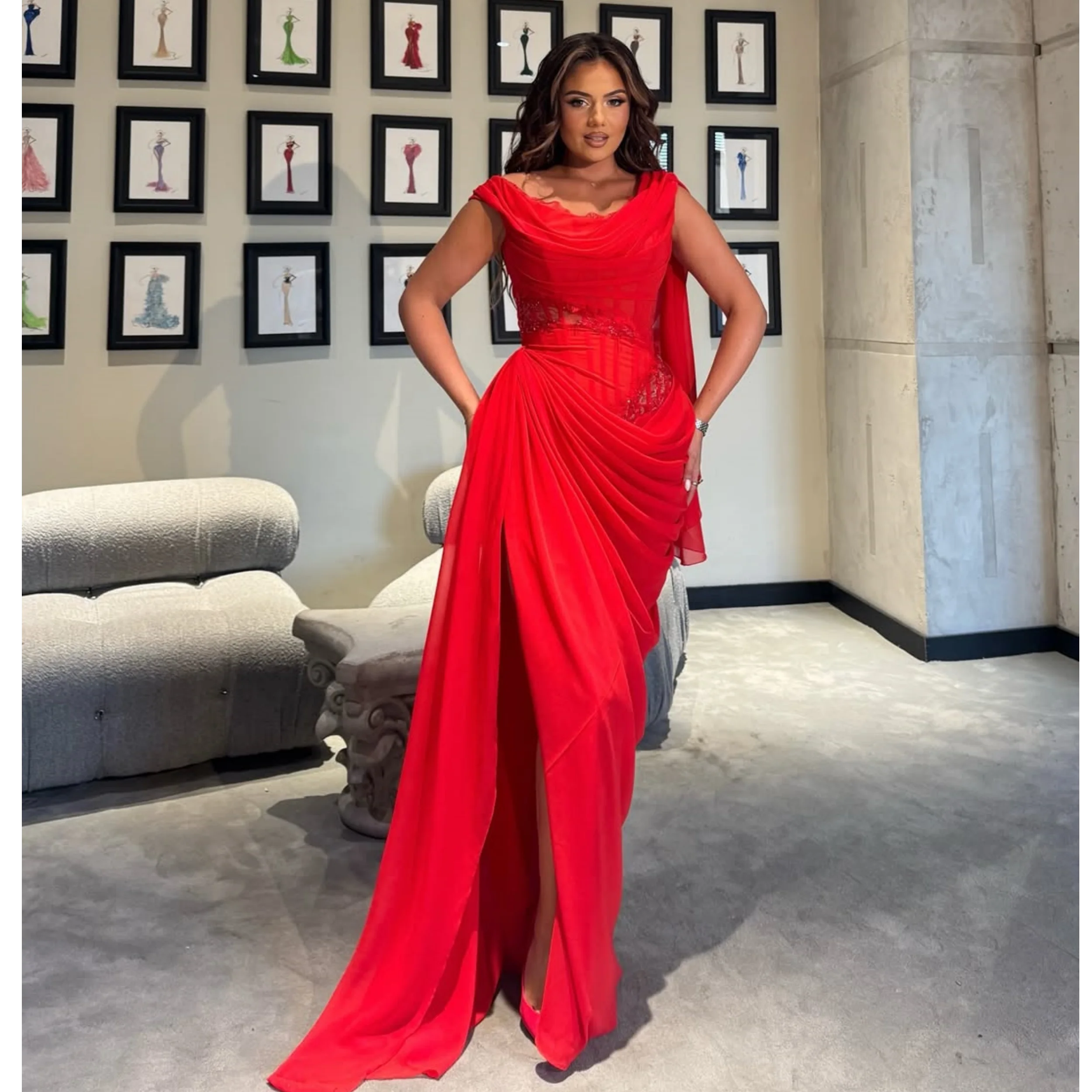 Sexy Red Mermaid Evening Gown V Neck Beaded Vestido de Fiesta with High Slit Pleats Sequines Prom Gowns Customized Party Wear
Sexy Red Mermaid Evening Gown V Neck Beaded Vestido de Fiesta with High Slit Pleats Sequines Prom Gowns Customized Party Wear