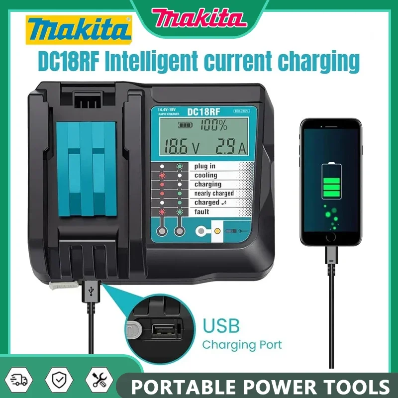 Зарядное устройство Makita DC18RF для литий-ионных аккумуляторов, ток зарядки USB 3.5А, 14.4В/18В, совместимо с BL1830, BL1430, DC18RC, DC18RA, для электроинструментов
Зарядное устройство Makita DC18RF для литий-ионных аккумуляторов, ток зарядки USB 3.5А, 14.4В/18В, совместимо с BL1830, BL1430, DC18RC, DC18RA, для электроинструментов