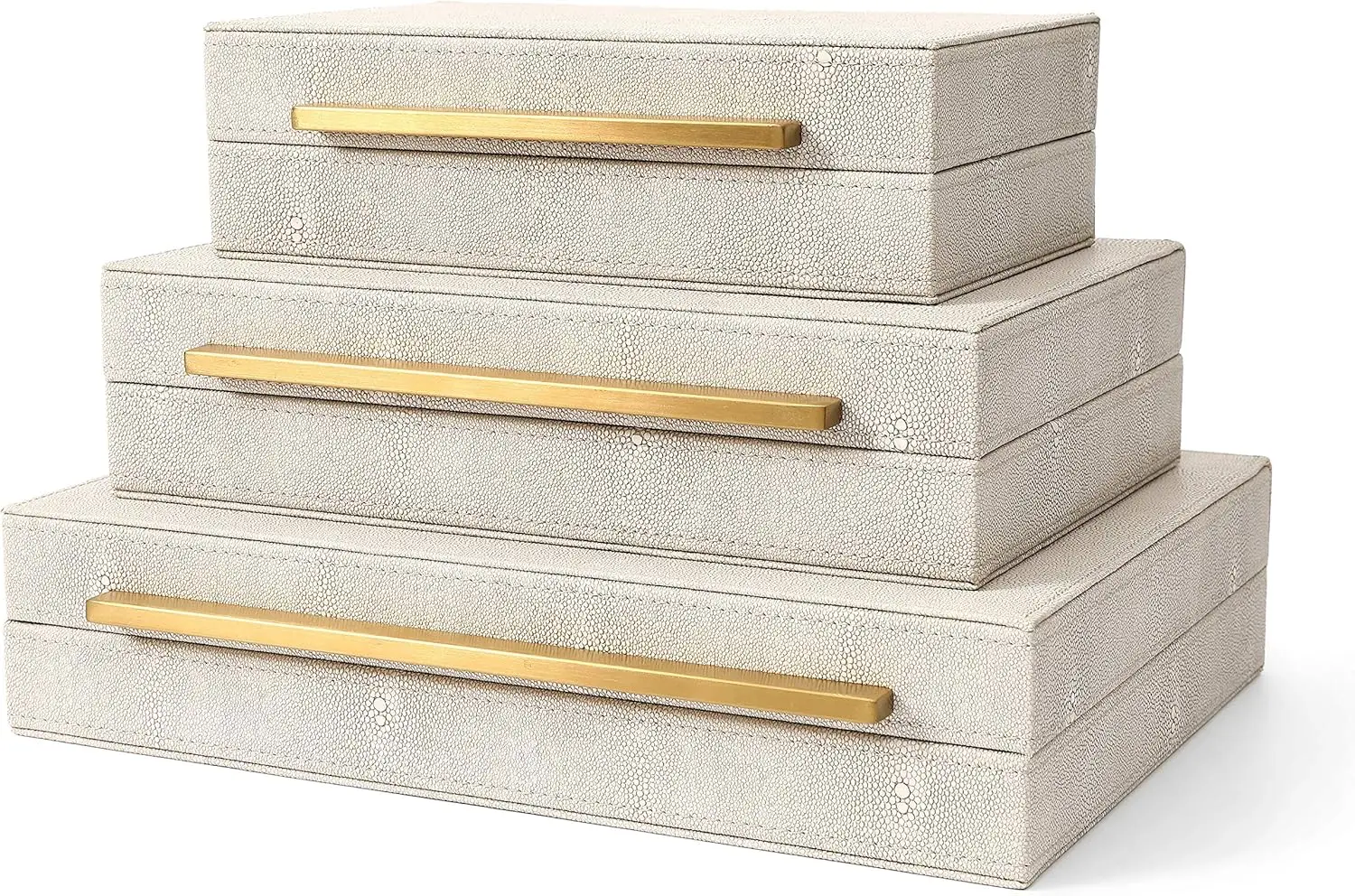Faux Ivory Shagreen Leather Decorative Storage Boxes Set of 3 for Jewelry and Accessories
Faux Ivory Shagreen Leather Decorative Storage Boxes Set of 3 for Jewelry and Accessories