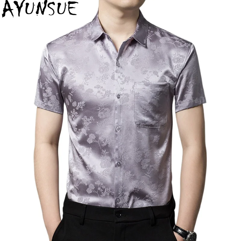 AYUNSUE 100% Real Mulberry Silk Shirts for Men Summer Top High Quality Short Sleeve Shirts Man Clothing Jacquard Silk Shirt New
AYUNSUE 100% Real Mulberry Silk Shirts for Men Summer Top High Quality Short Sleeve Shirts Man Clothing Jacquard Silk Shirt New