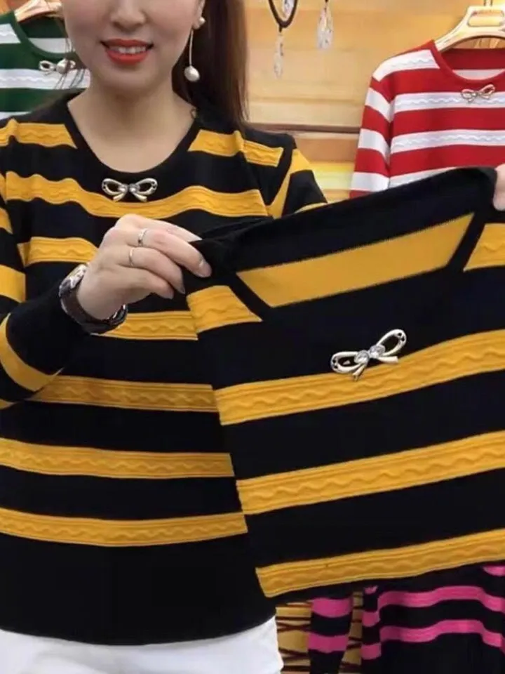 Восстанавливаемая полосатая вязаная свободная одежда для мам, весенне-осенний женский топ большого размера, модный прямой длинный све, круглый...
Восстанавливаемая полосатая вязаная свободная одежда для мам, весенне-осенний женский топ большого размера, модный прямой длинный све, круглый...