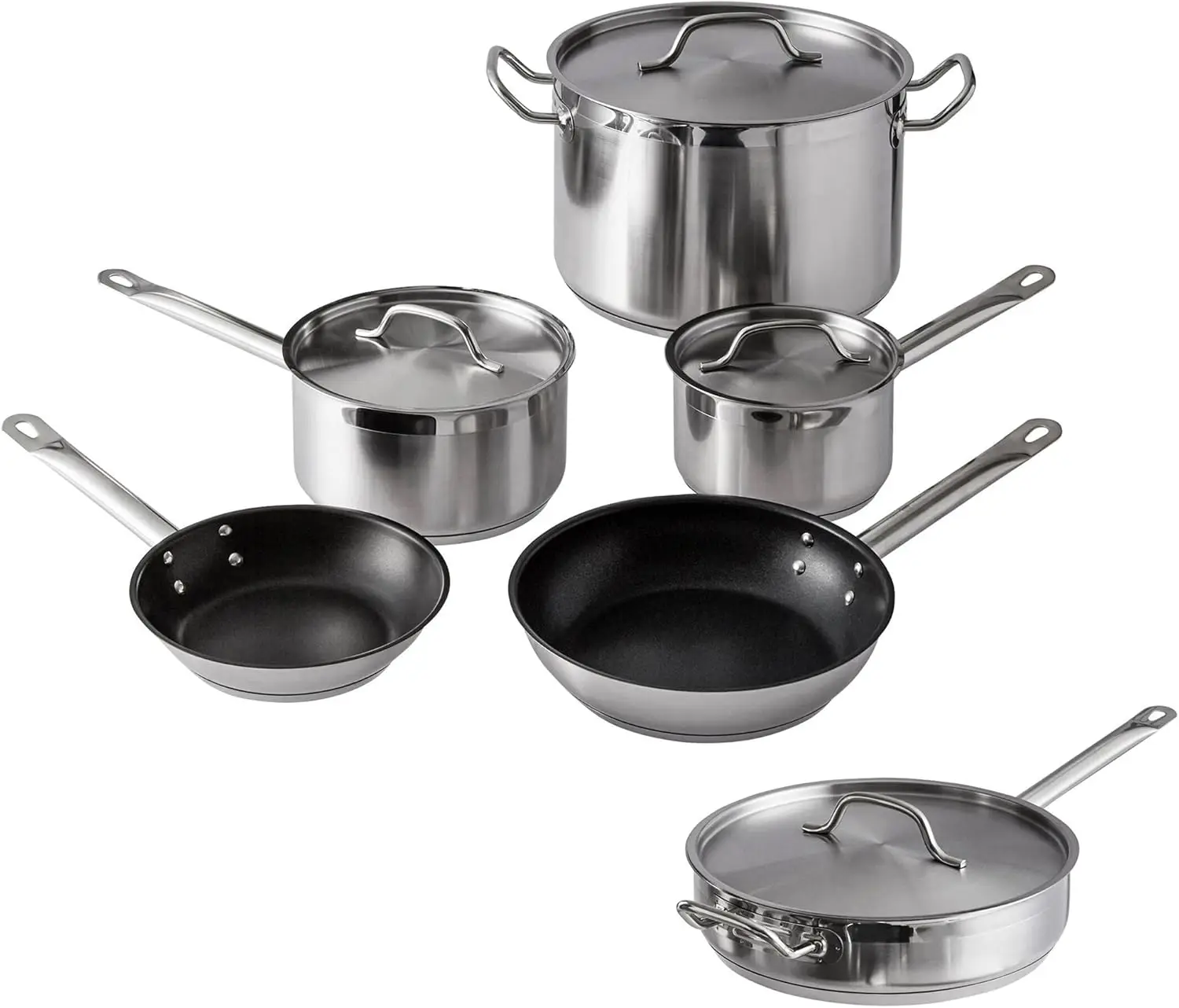Stainless Steel Pots And Pans Set, Induction Cookware Set With 2 Saucepans, 2 Fry Pans Non-Stick, 5 Qt Sauté Pan And 12 Qt Stock
Stainless Steel Pots And Pans Set, Induction Cookware Set With 2 Saucepans, 2 Fry Pans Non-Stick, 5 Qt Sauté Pan And 12 Qt Stock