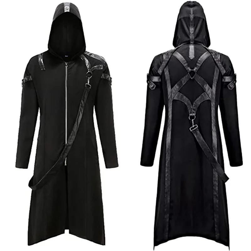 Men Steampunk Victorian hooded Tailcoat Jacket Gothic Belt zipper Coat Halloween stage Party Clothing assassin Cosplay Costume
Men Steampunk Victorian hooded Tailcoat Jacket Gothic Belt zipper Coat Halloween stage Party Clothing assassin Cosplay Costume
