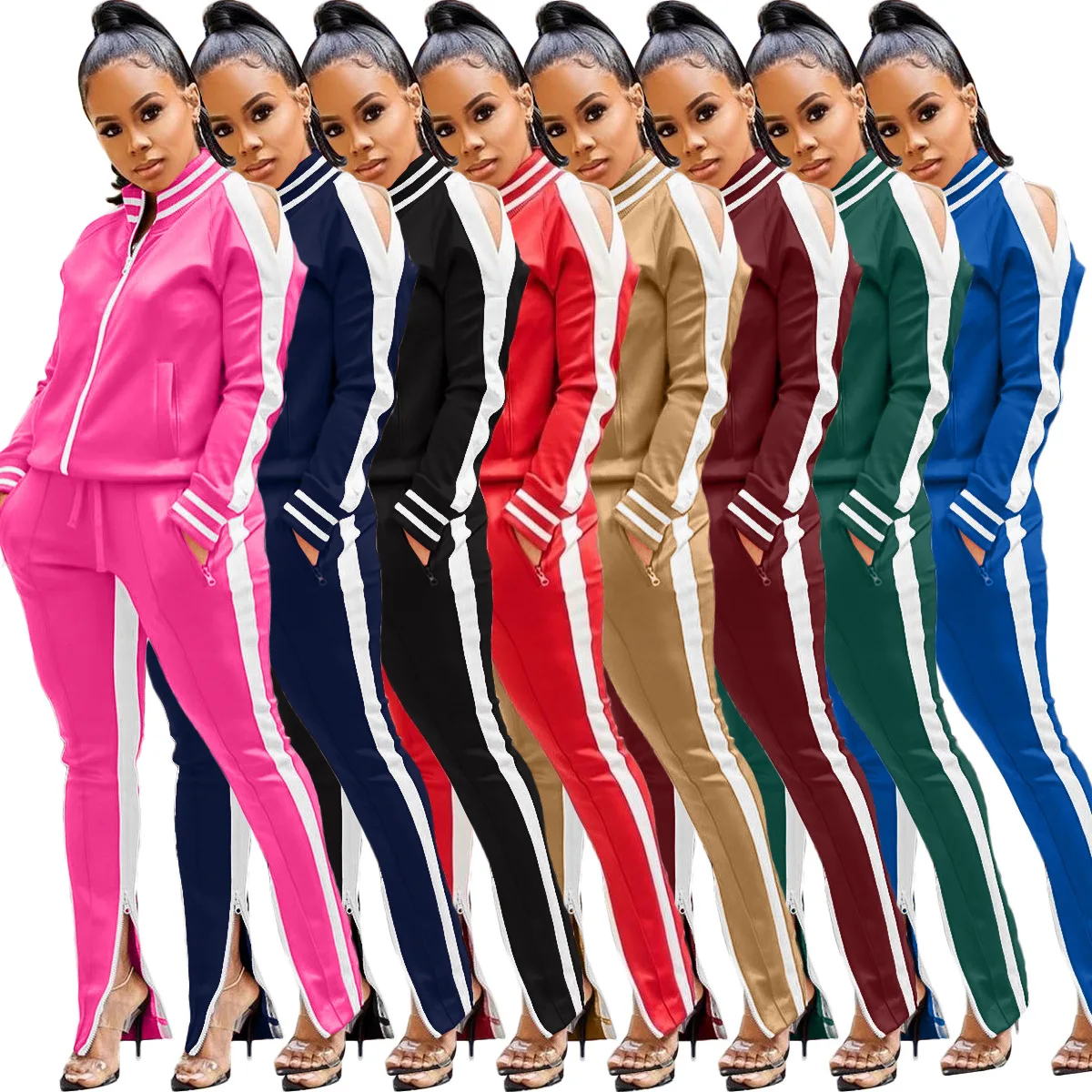 Pant Set Women Two Piece Sets Stand Collar Full Sleeve Zipper Coats Striped Long Pants Lace Up Elastic Waist Y2k Streetwear
Pant Set Women Two Piece Sets Stand Collar Full Sleeve Zipper Coats Striped Long Pants Lace Up Elastic Waist Y2k Streetwear
