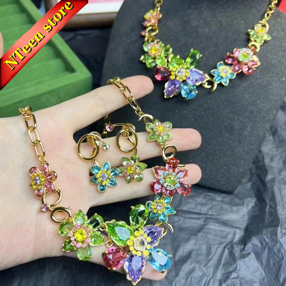 Original 2025 New Trend Fine Jewelry Set Charm Blue Flower Green Crystal Fashion Luxury Necklace Earring Romantic Gift for Women
Original 2025 New Trend Fine Jewelry Set Charm Blue Flower Green Crystal Fashion Luxury Necklace Earring Romantic Gift for Women