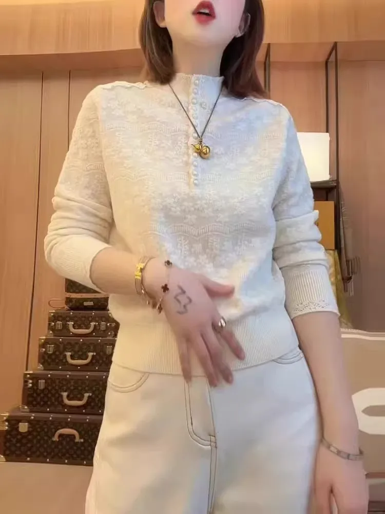 Ruffle Lace Stand Collar Knitted Base irt Women's Autumn Winter New Sle Inner Wear Sweater Korean Anti Aging Elegance Top
Ruffle Lace Stand Collar Knitted Base irt Women's Autumn Winter New Sle Inner Wear Sweater Korean Anti Aging Elegance Top