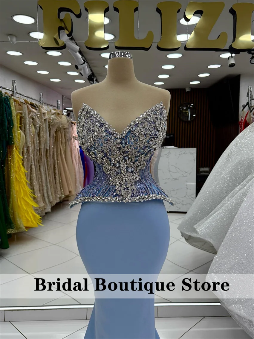 Sky Blue Evening Dress Robe De Soiree Customized Shinny Beading Diamonds Crystals Wedding Party Gown Formal Prom Gown 
Sky Blue Evening Dress Robe De Soiree Customized Shinny Beading Diamonds Crystals Wedding Party Gown Formal Prom Gown