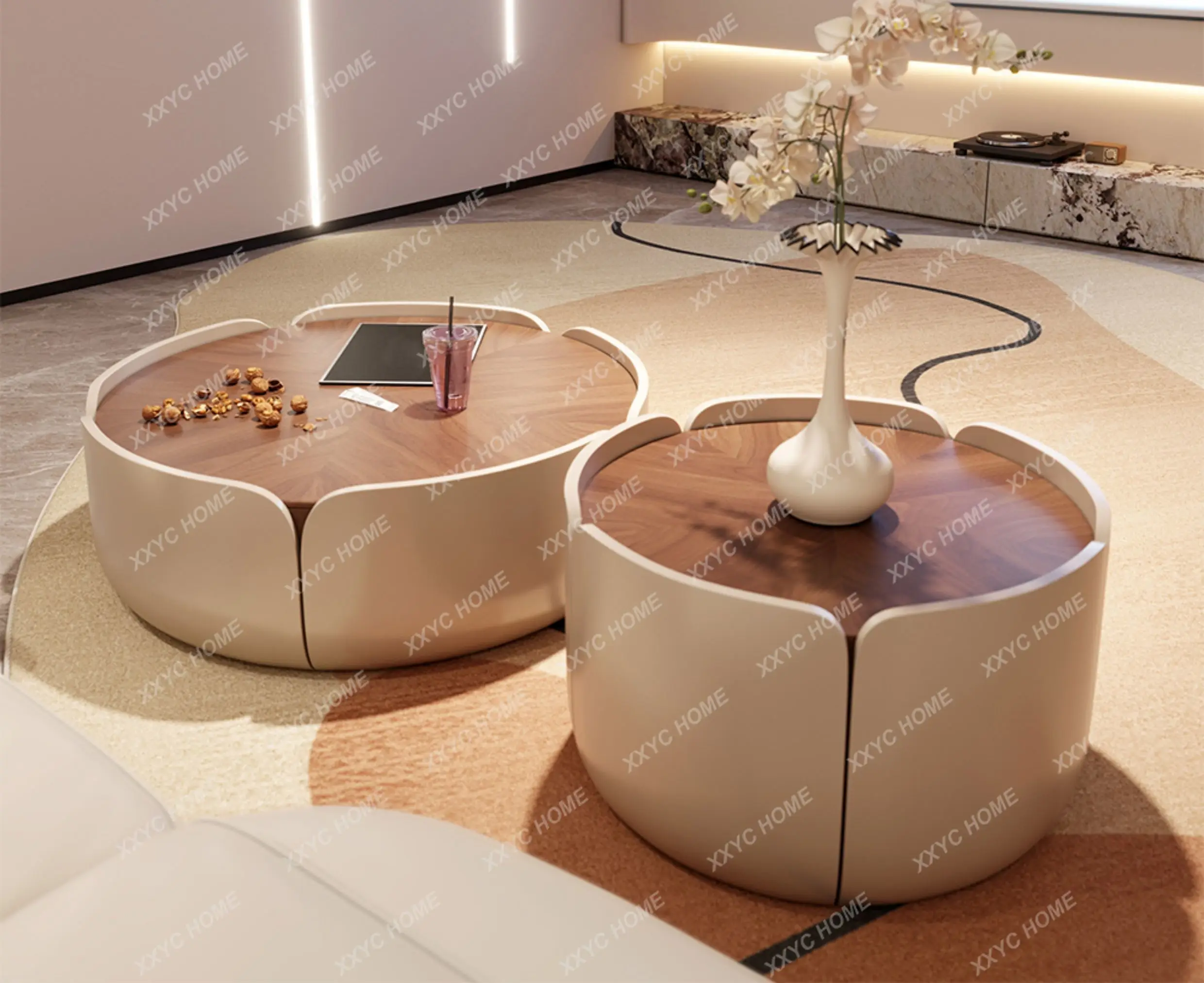 Solid wood coffee table household French cream retro style coffee table light luxury petal size coffee table combination
Solid wood coffee table household French cream retro style coffee table light luxury petal size coffee table combination
