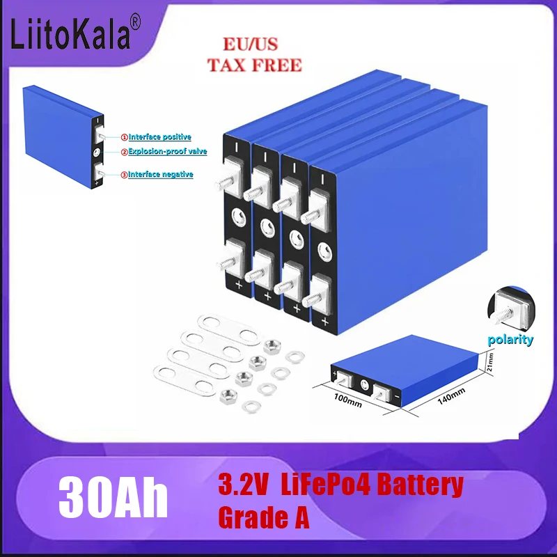 LiitoKala Grade A 3.2V30AH 5C Lifepo4 Battery for Diy 12V E-bike E Scooter Wheel Chair AGV Car Golf Carts
LiitoKala Grade A 3.2V30AH 5C Lifepo4 Battery for Diy 12V E-bike E Scooter Wheel Chair AGV Car Golf Carts