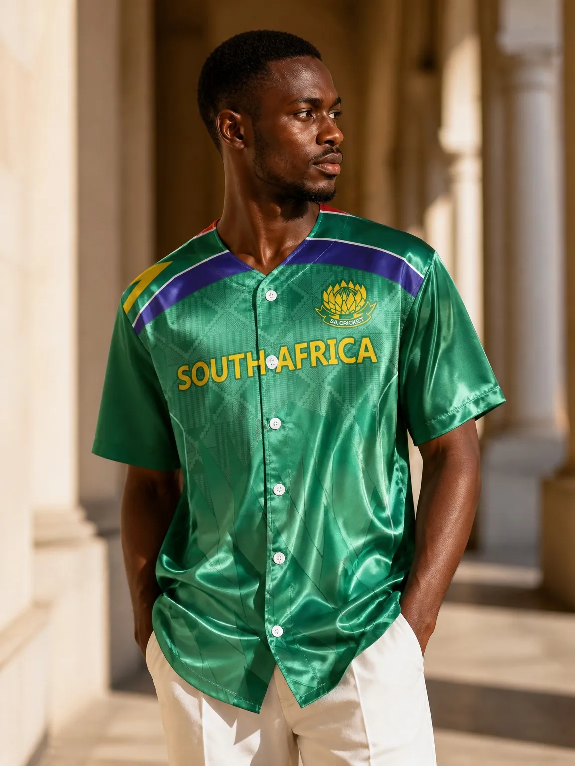 South African Ethnic Style Printed Casual Satin Baseball Shirt for Men, Team Style Sports Jersey, Street Fashion Top
South African Ethnic Style Printed Casual Satin Baseball Shirt for Men, Team Style Sports Jersey, Street Fashion Top