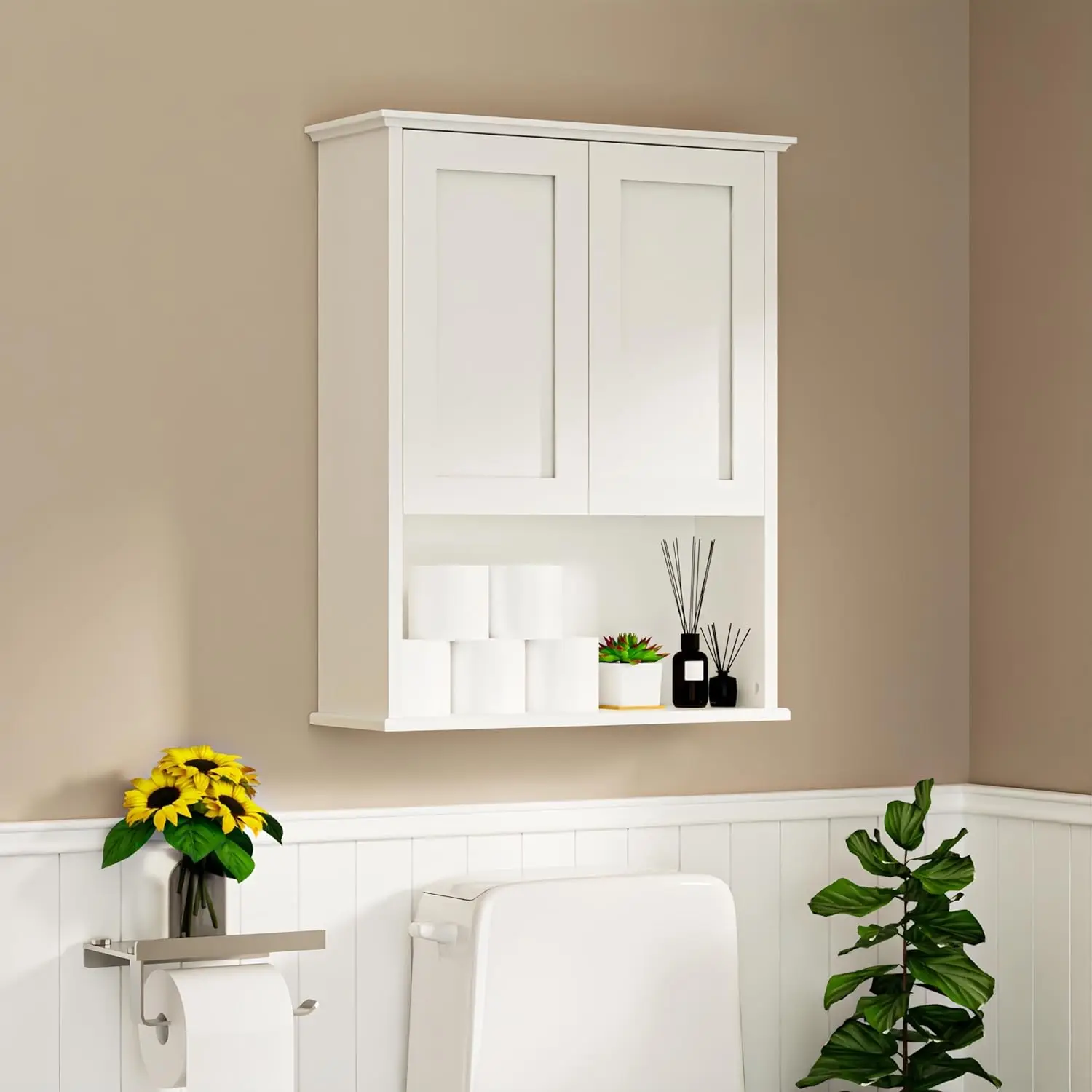 Over the Toilet Storage Cabinet - Wall Mounted Bathroom Cabinet with Fixed Shelves, Easy Assembly
Over the Toilet Storage Cabinet - Wall Mounted Bathroom Cabinet with Fixed Shelves, Easy Assembly