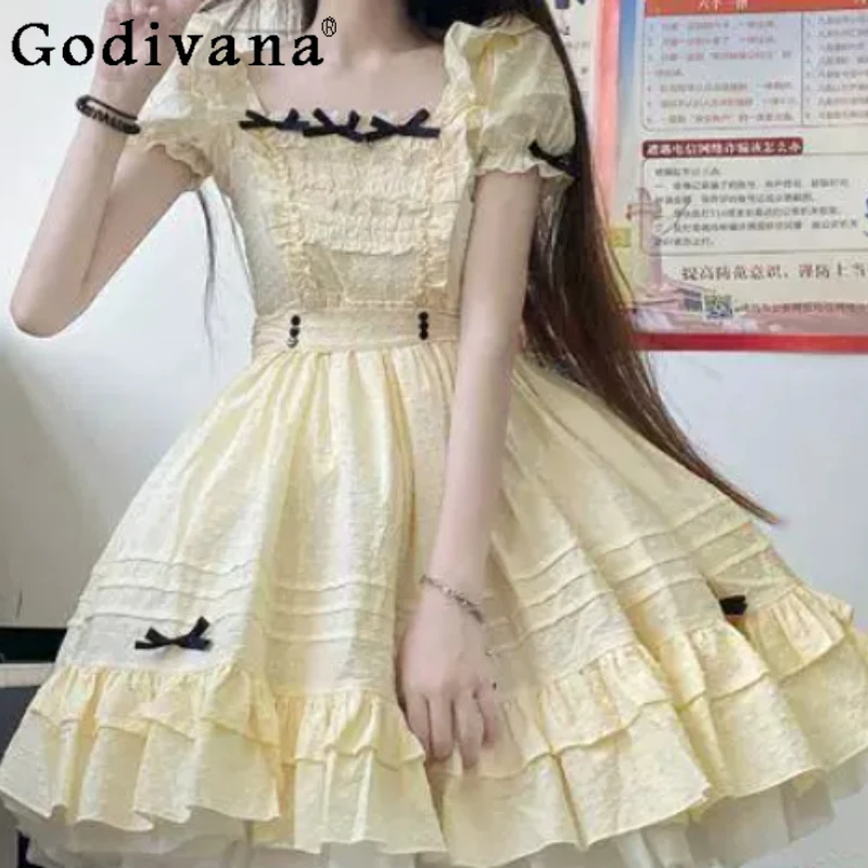 Summer Gentle Sweet Square Collar Lolita Dresses Fashion Versatile Age Reduction Ruffles High Waist A-line Cake Princess Dress
Summer Gentle Sweet Square Collar Lolita Dresses Fashion Versatile Age Reduction Ruffles High Waist A-line Cake Princess Dress