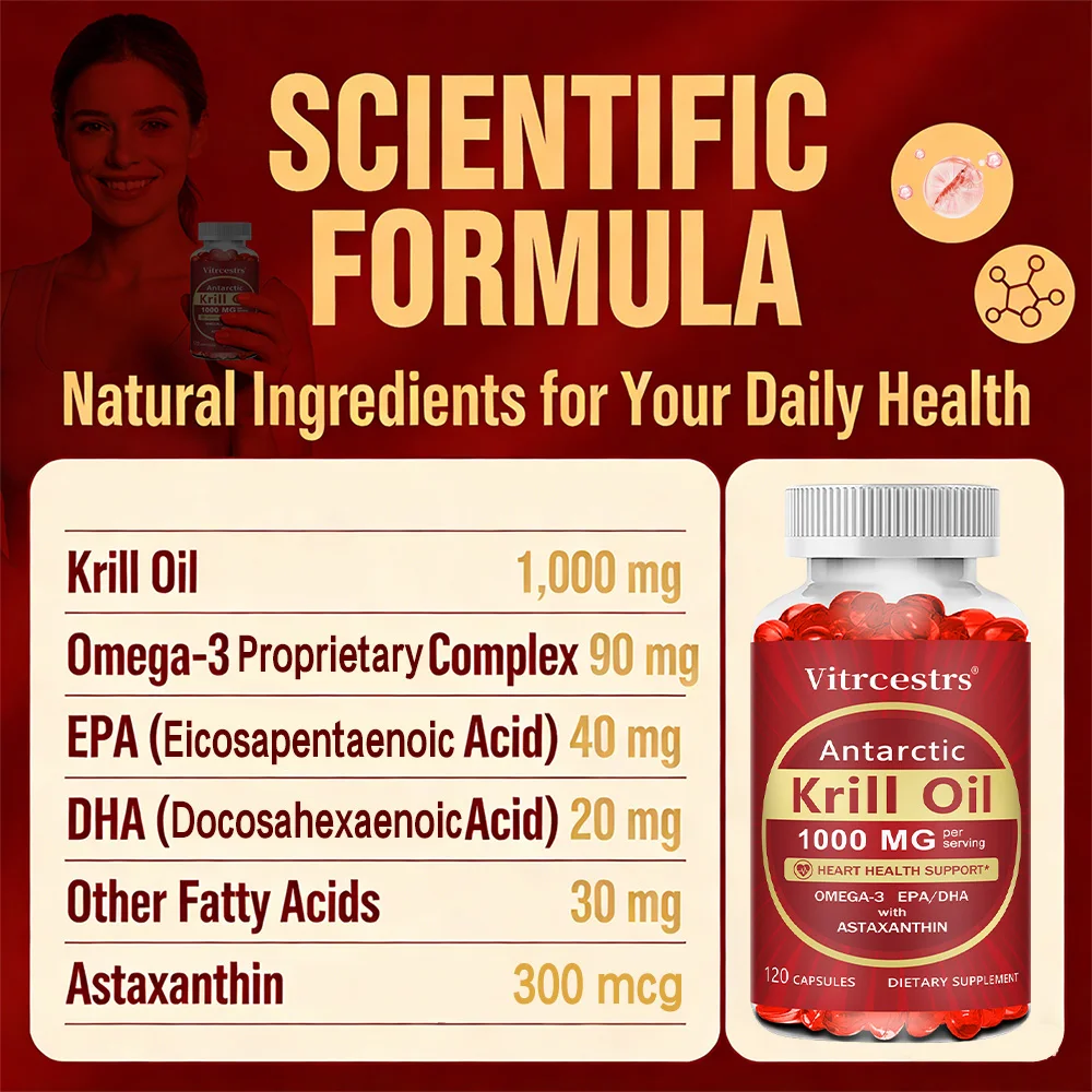 Антарктическое масло криля 1000 мг в мягких капсулах - Омега-3 EPA DHA + Астаксантин, для здоровья сердца, мозга, суставов, кожи и нормализации артериального давления, без ГМО
Антарктическое масло криля 1000 мг в мягких капсулах - Омега-3 EPA DHA + Астаксантин, для здоровья сердца, мозга, суставов, кожи и нормализации артериального давления, без ГМО