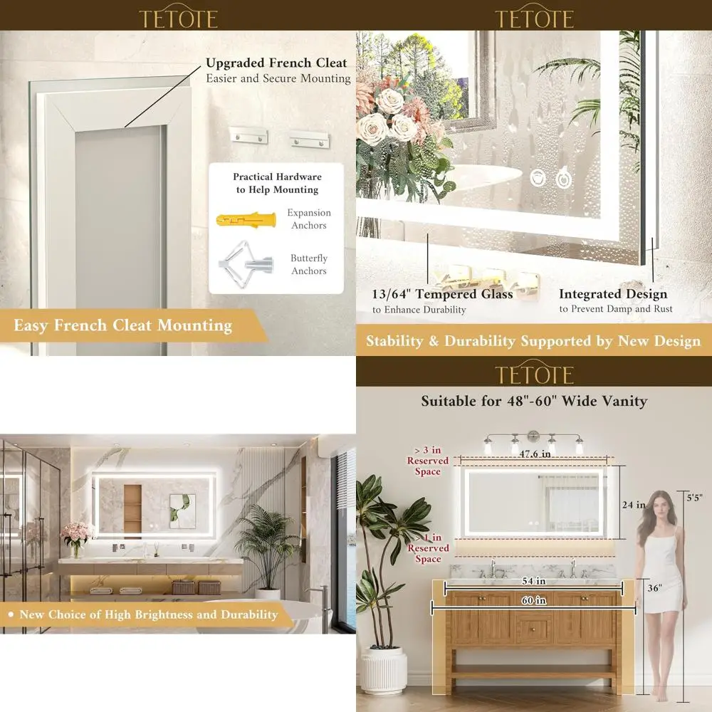 48x24 Inch LED Illuminated Bathroom Mirror with 3-Color Dimmable Lights, Waterproof Vanity Mirror
48x24 Inch LED Illuminated Bathroom Mirror with 3-Color Dimmable Lights, Waterproof Vanity Mirror