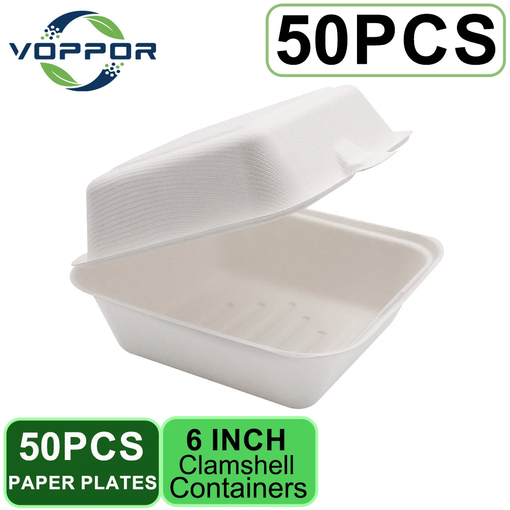 Voppor 50pcs 6" x 6" Clamshell Container Disposable Bento Cake and Hamburger Box Heatable Biodegradable Food Container Dessert
Voppor 50pcs 6" x 6" Clamshell Container Disposable Bento Cake and Hamburger Box Heatable Biodegradable Food Container Dessert