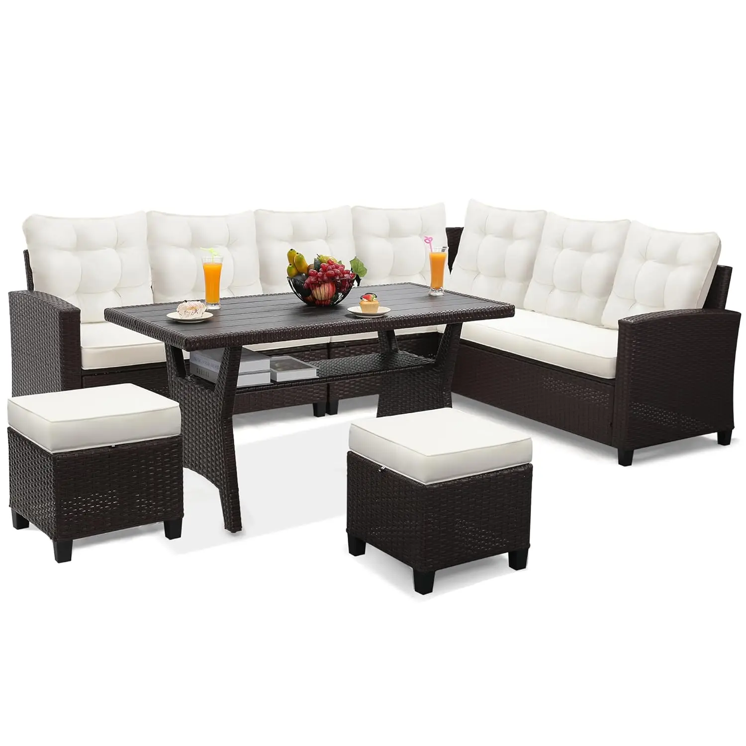 6-Piece Patio Sectional Sofa Dining Set All-Weather Removable Cushion Covers Garden Porch Backyard White, Custom
6-Piece Patio Sectional Sofa Dining Set All-Weather Removable Cushion Covers Garden Porch Backyard White, Custom