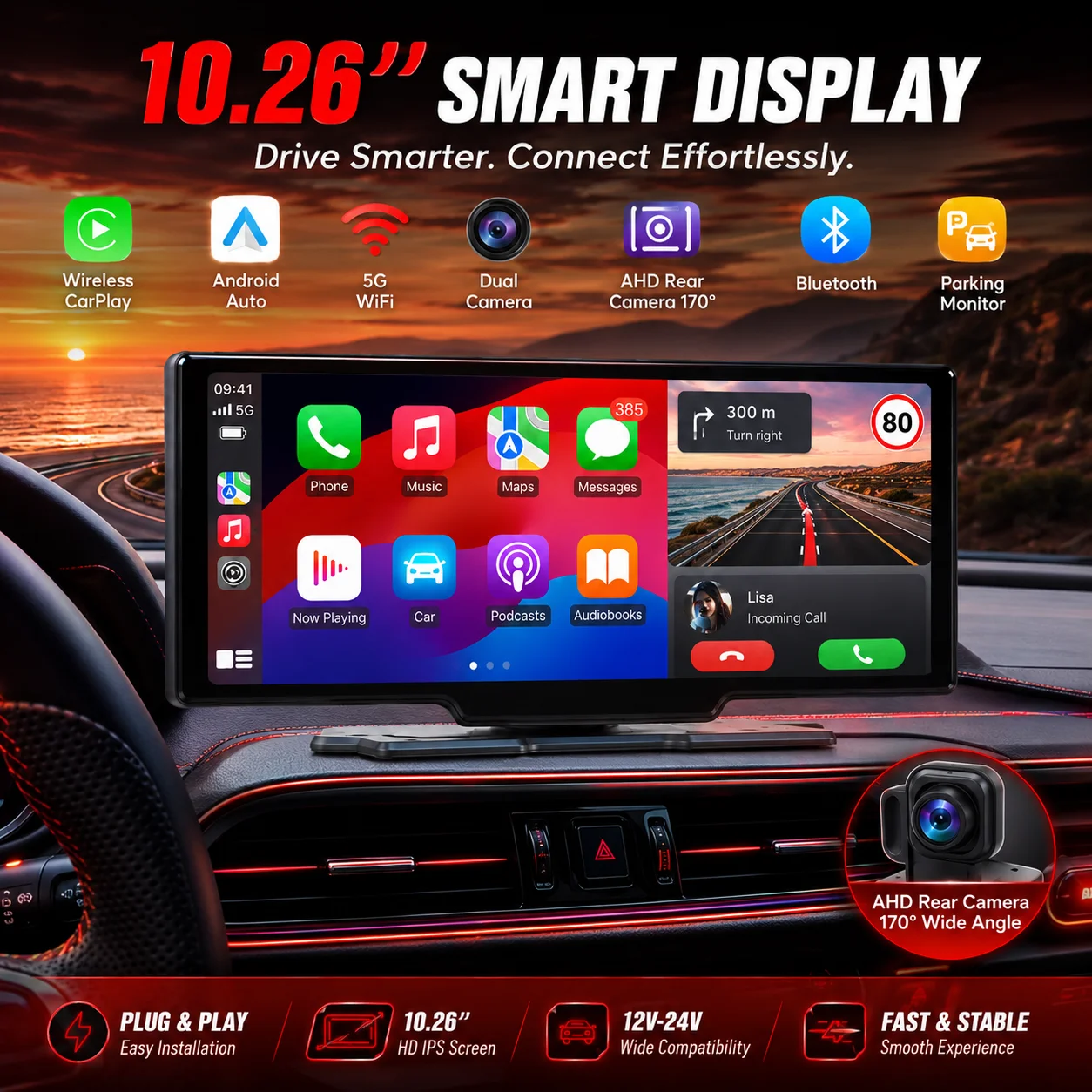 10.26in Universal Portable Car Radio Wireless CarPlay Android Auto Touch Screen Multimedia Video PlayerWith FM Rear View Camera
10.26in Universal Portable Car Radio Wireless CarPlay Android Auto Touch Screen Multimedia Video PlayerWith FM Rear View Camera