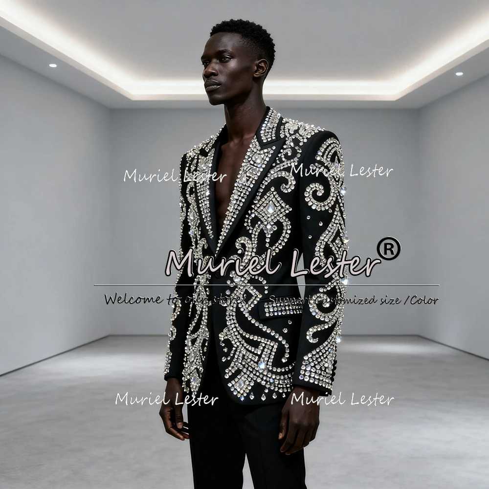 Luxury Jewelry Stones Suits Men 2 Pieces Sets Male Fashion Costume Homme Customized Prom Blazers Groom Formal Wedding Tuxedos
Luxury Jewelry Stones Suits Men 2 Pieces Sets Male Fashion Costume Homme Customized Prom Blazers Groom Formal Wedding Tuxedos