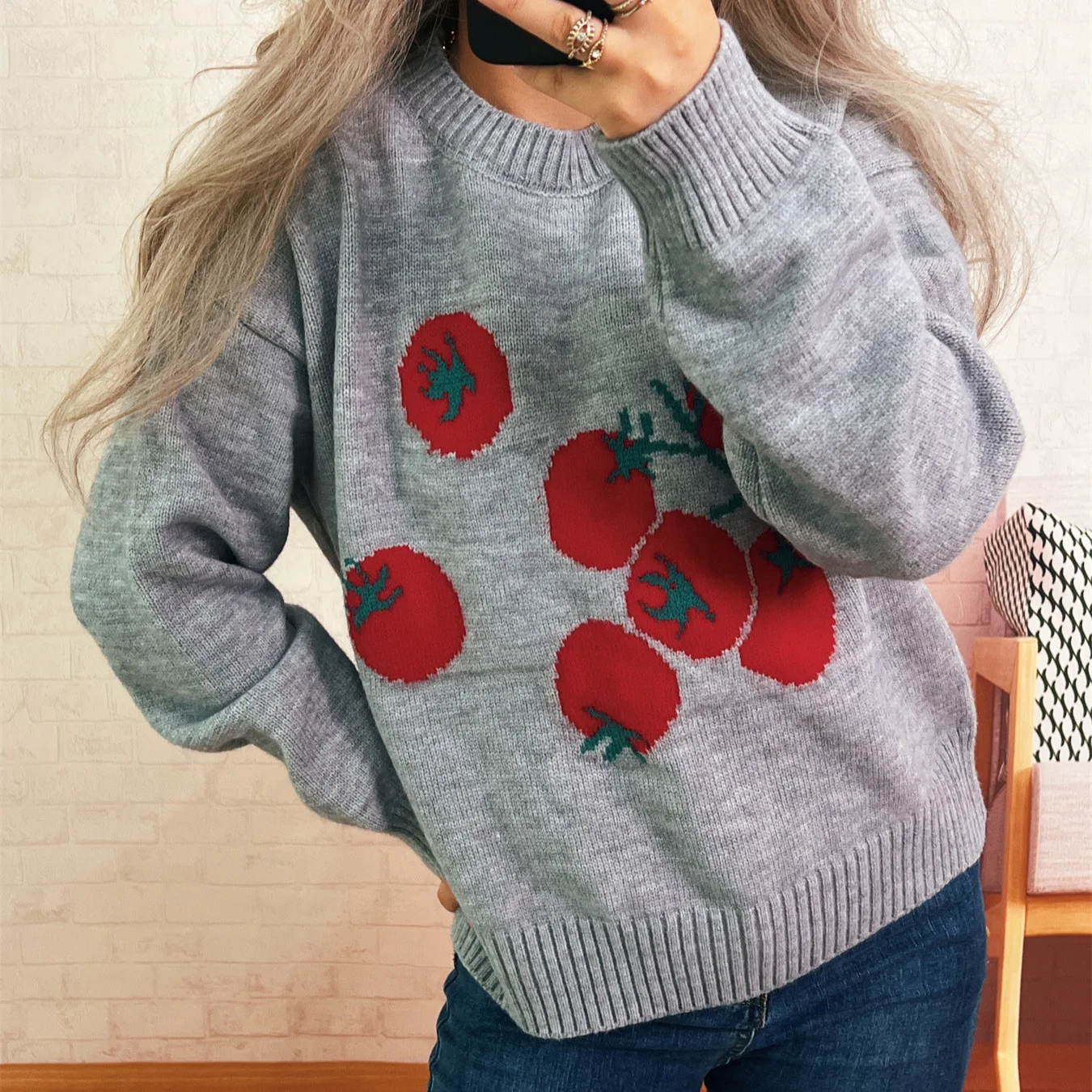 Autumn Elegant Fashion Knit Jumpers Sweater Women Print Diamond Tops Winter Japanese Korean Style Simple Loose Pullover
Autumn Elegant Fashion Knit Jumpers Sweater Women Print Diamond Tops Winter Japanese Korean Style Simple Loose Pullover