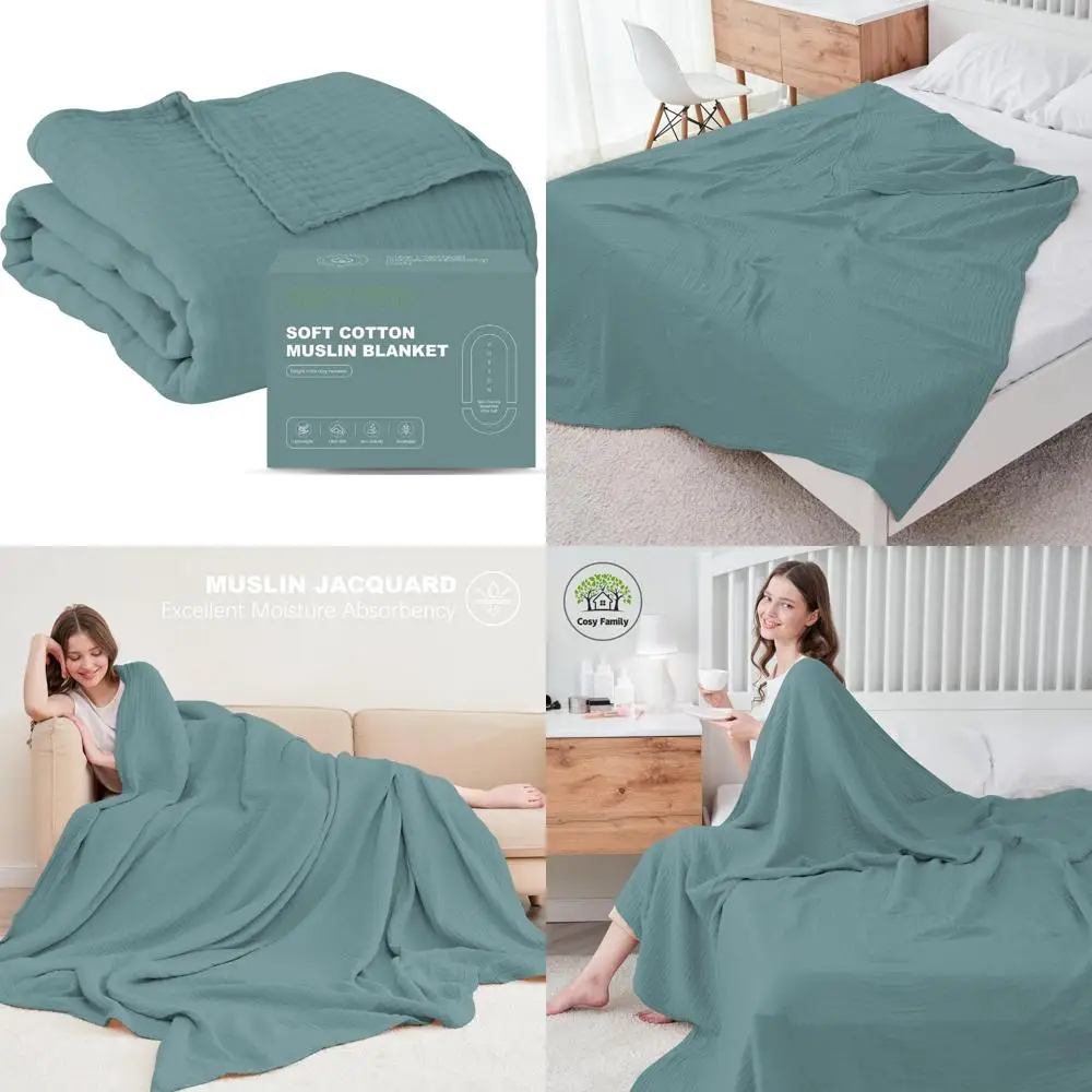 Cotton Muslin Boho Bed Blanket - Lightweight and Breathable Gauze for Spring, Green, 80x90 Inches
Cotton Muslin Boho Bed Blanket - Lightweight and Breathable Gauze for Spring, Green, 80x90 Inches